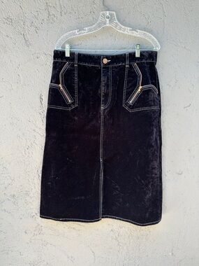 See By Chloe dark navy blue Velvet Midi Skirt with Zip Accent Pockets